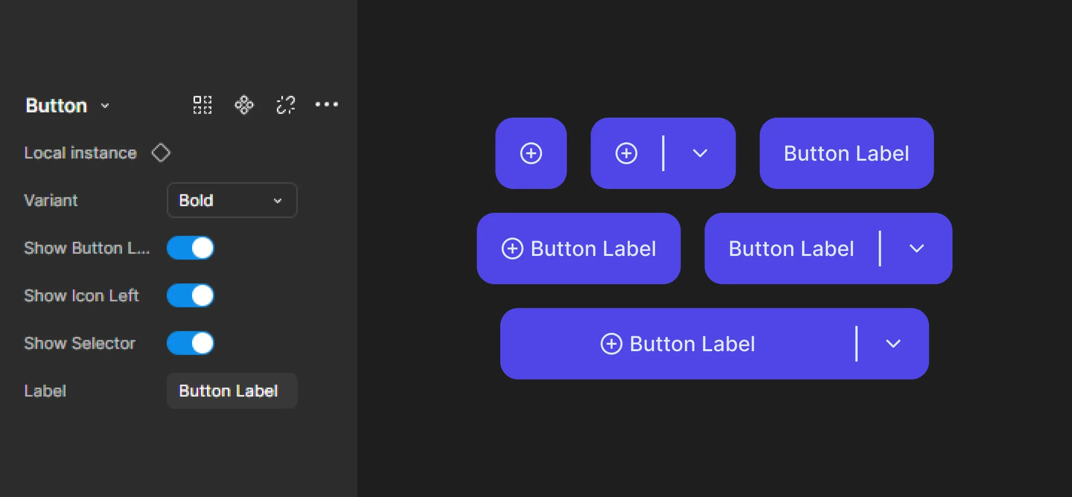 Possible combinations of the aviailable button component properties