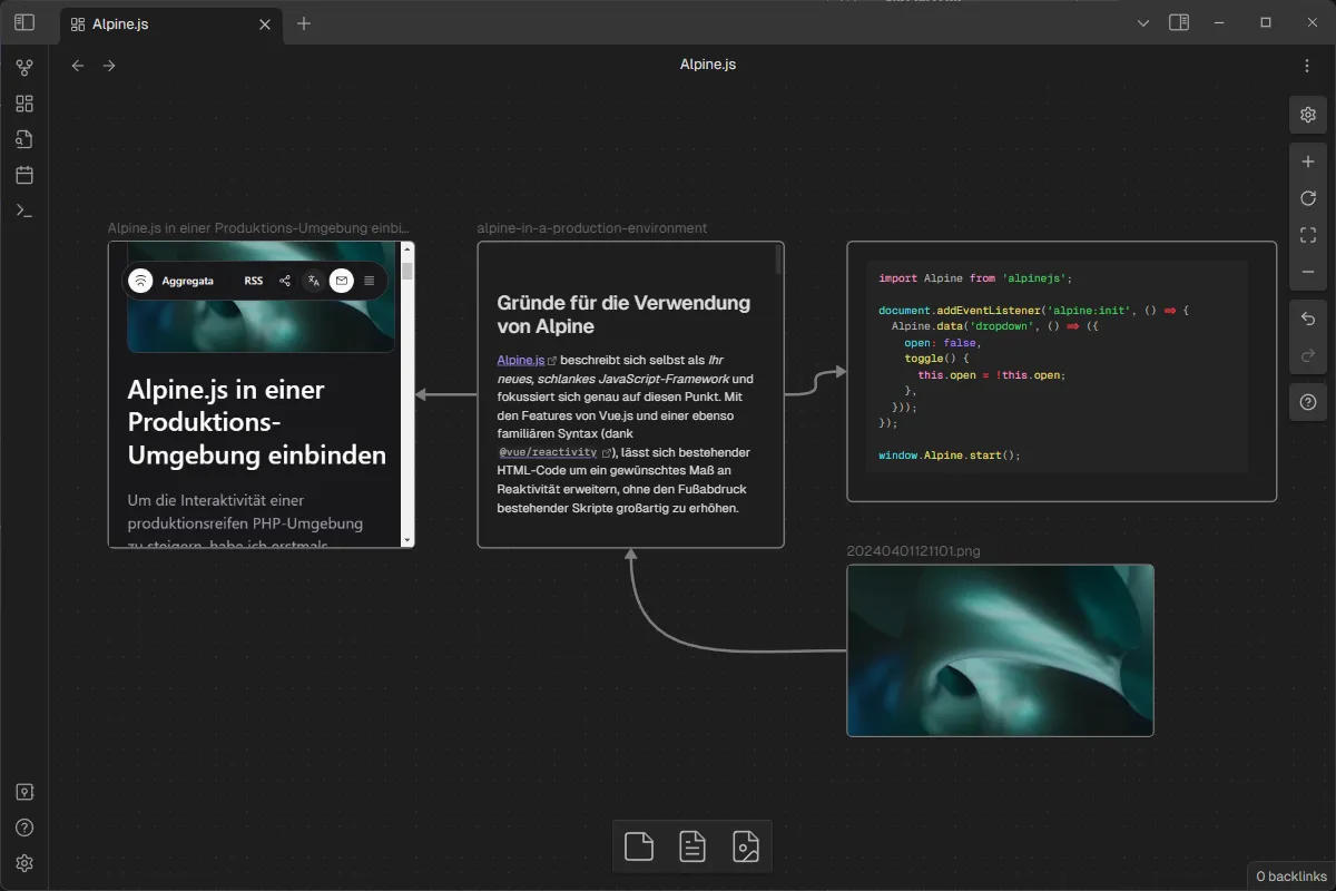 Canvas view of an example flow of contents