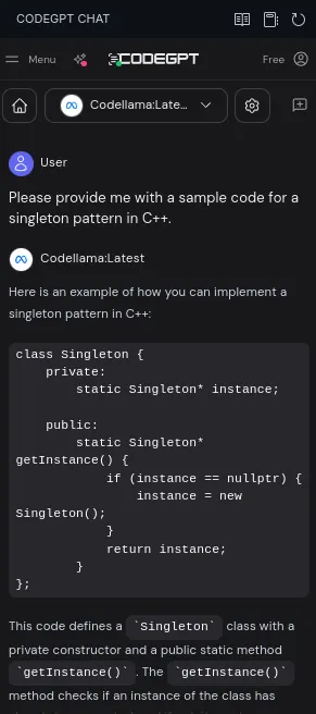 Screenshot - CodeGPT Singleton Completion